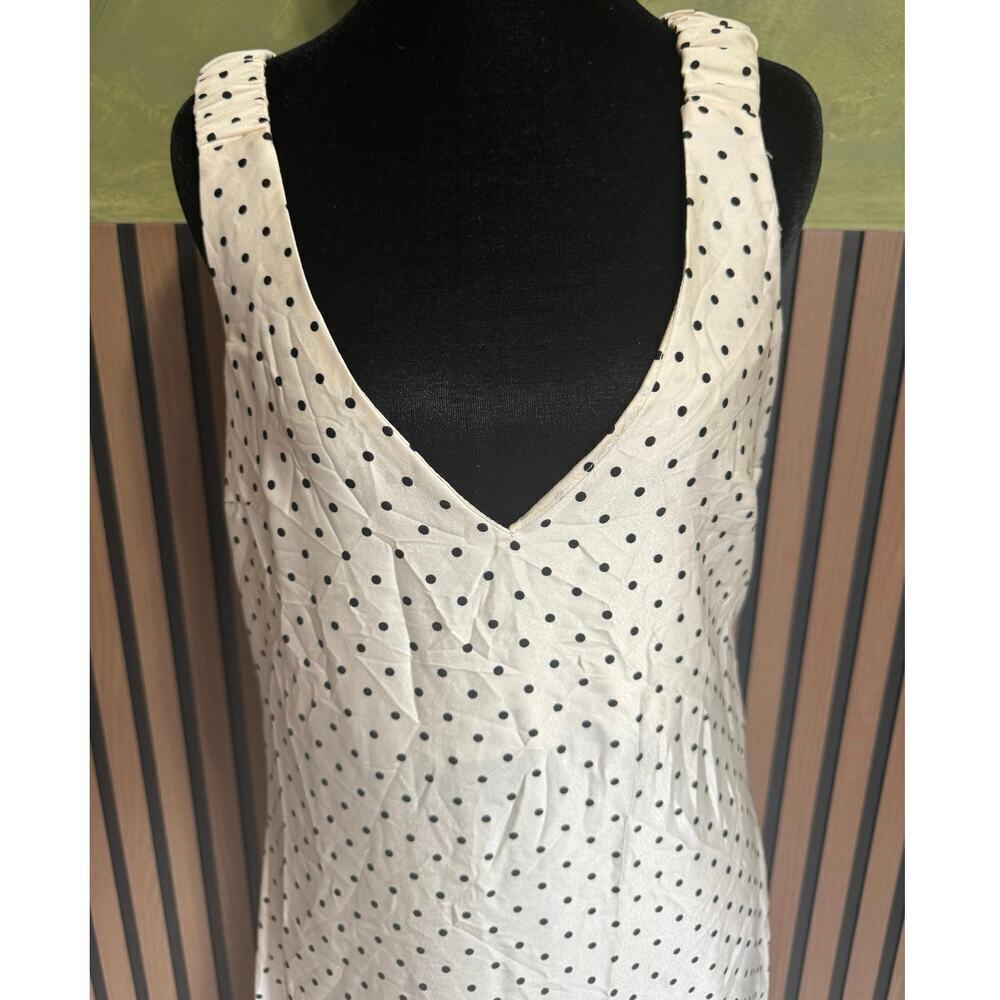 Sinsay Satin Polka Dot Maxi Dress Sleeveless V Neck Elegant Retro White Medium - Picture 6 of 15